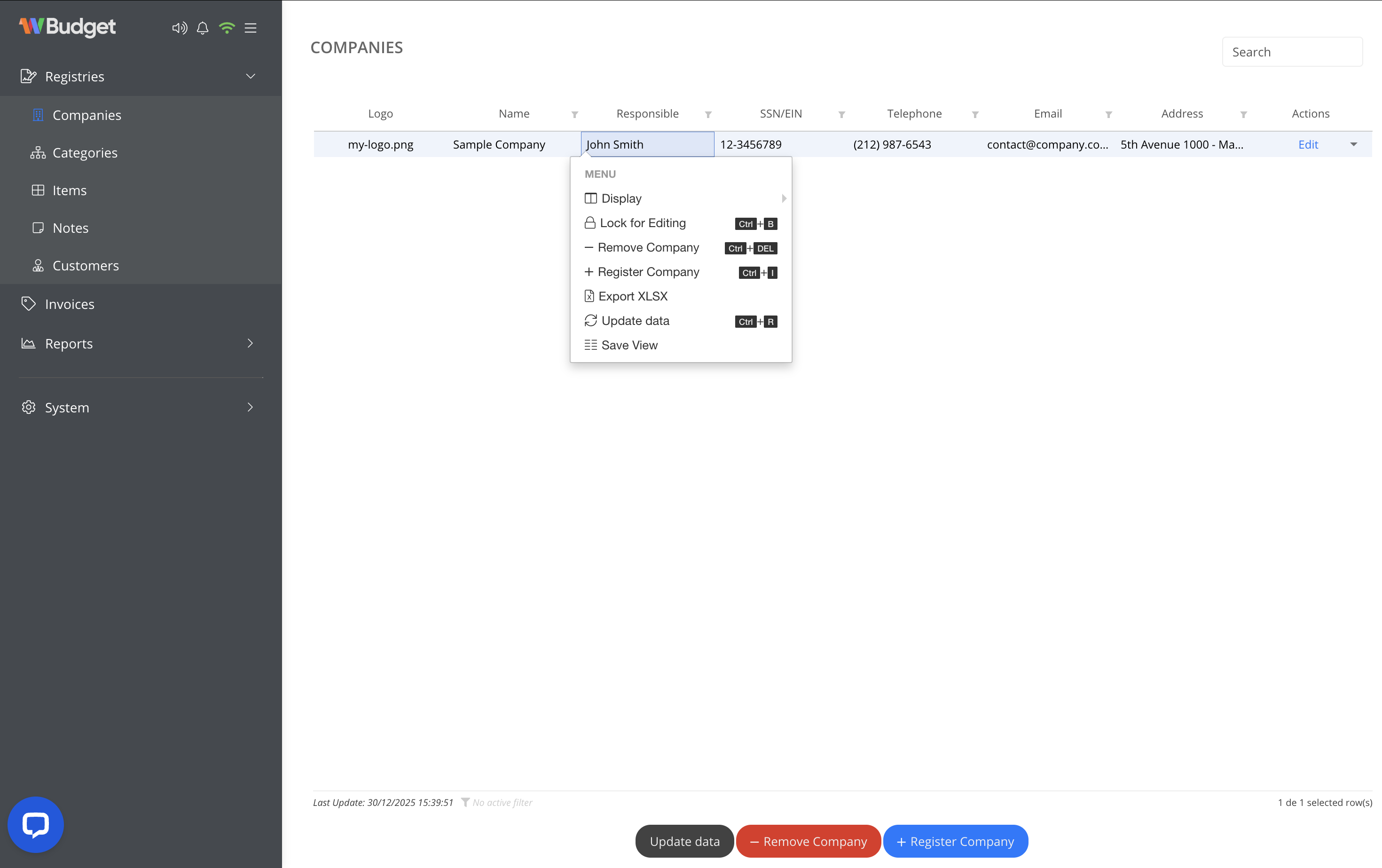 Companies list overview