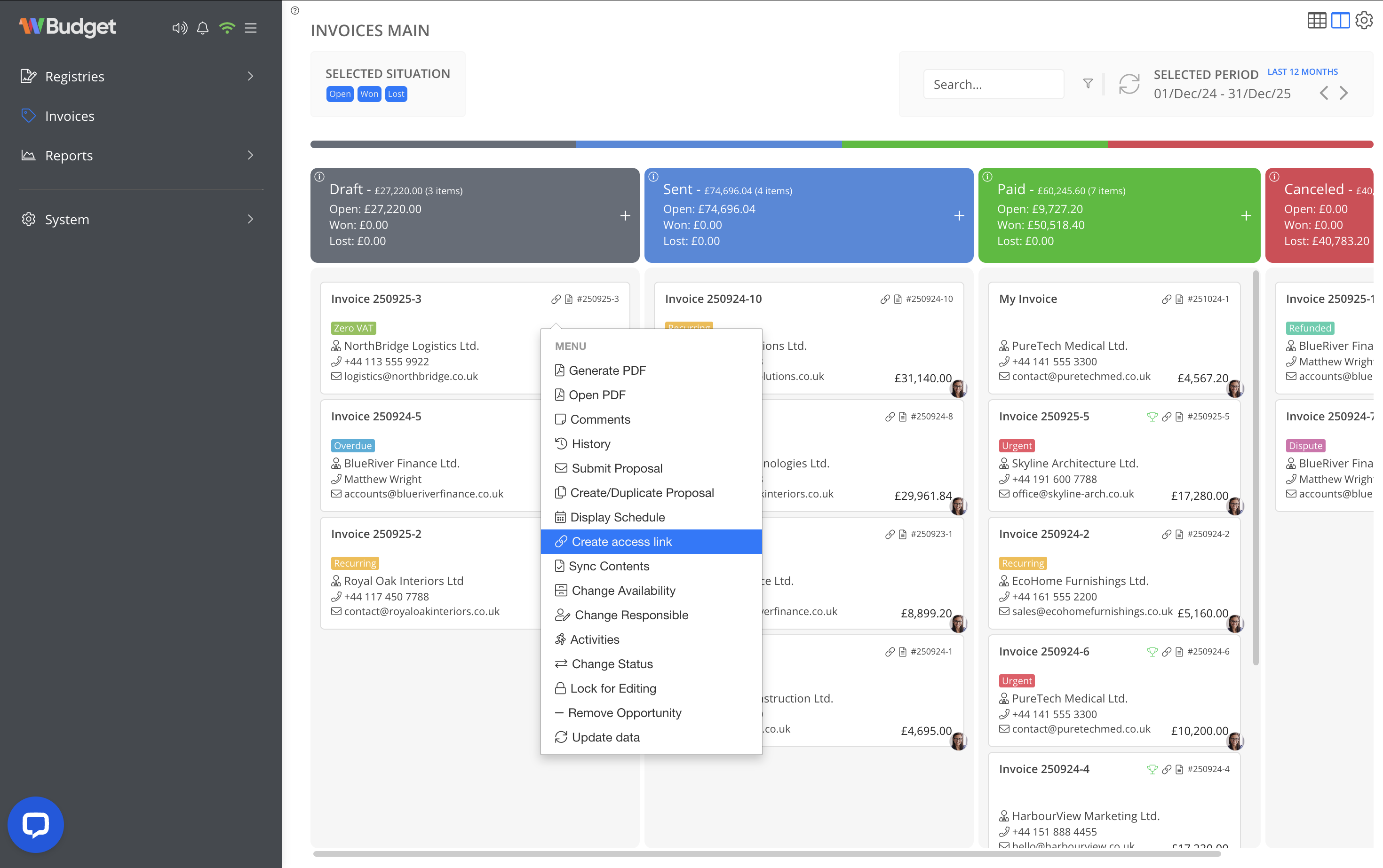 Create invoice share link