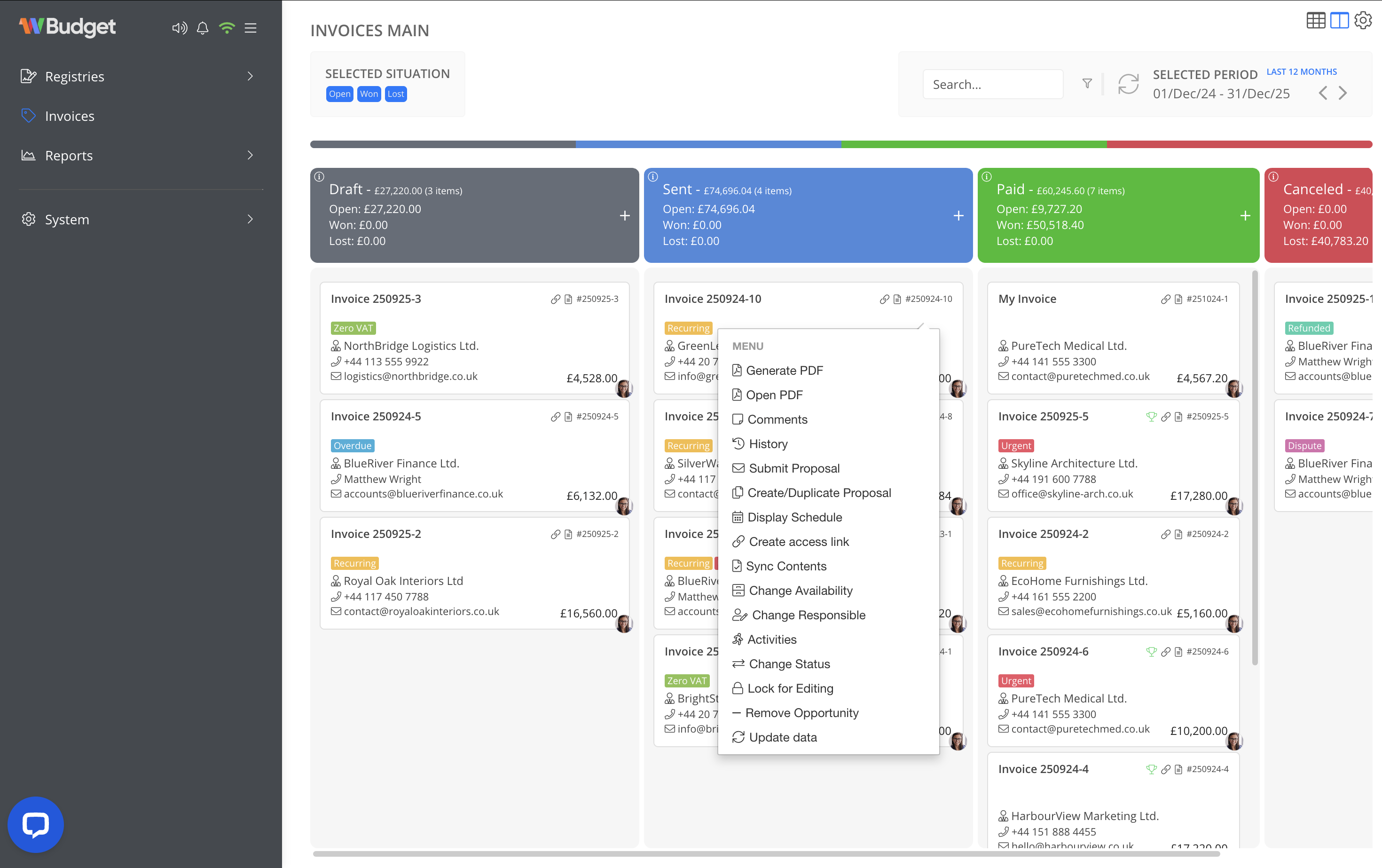 Invoices Kanban overview