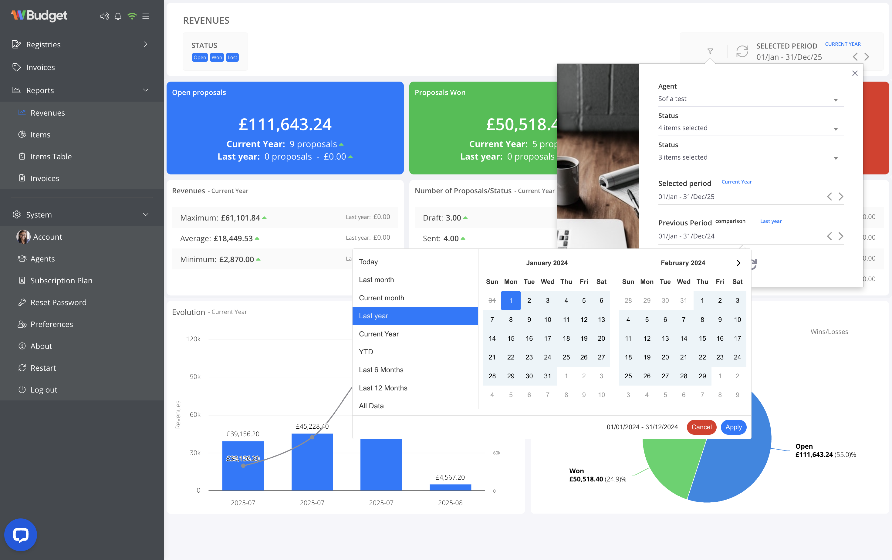 Revenues report filters