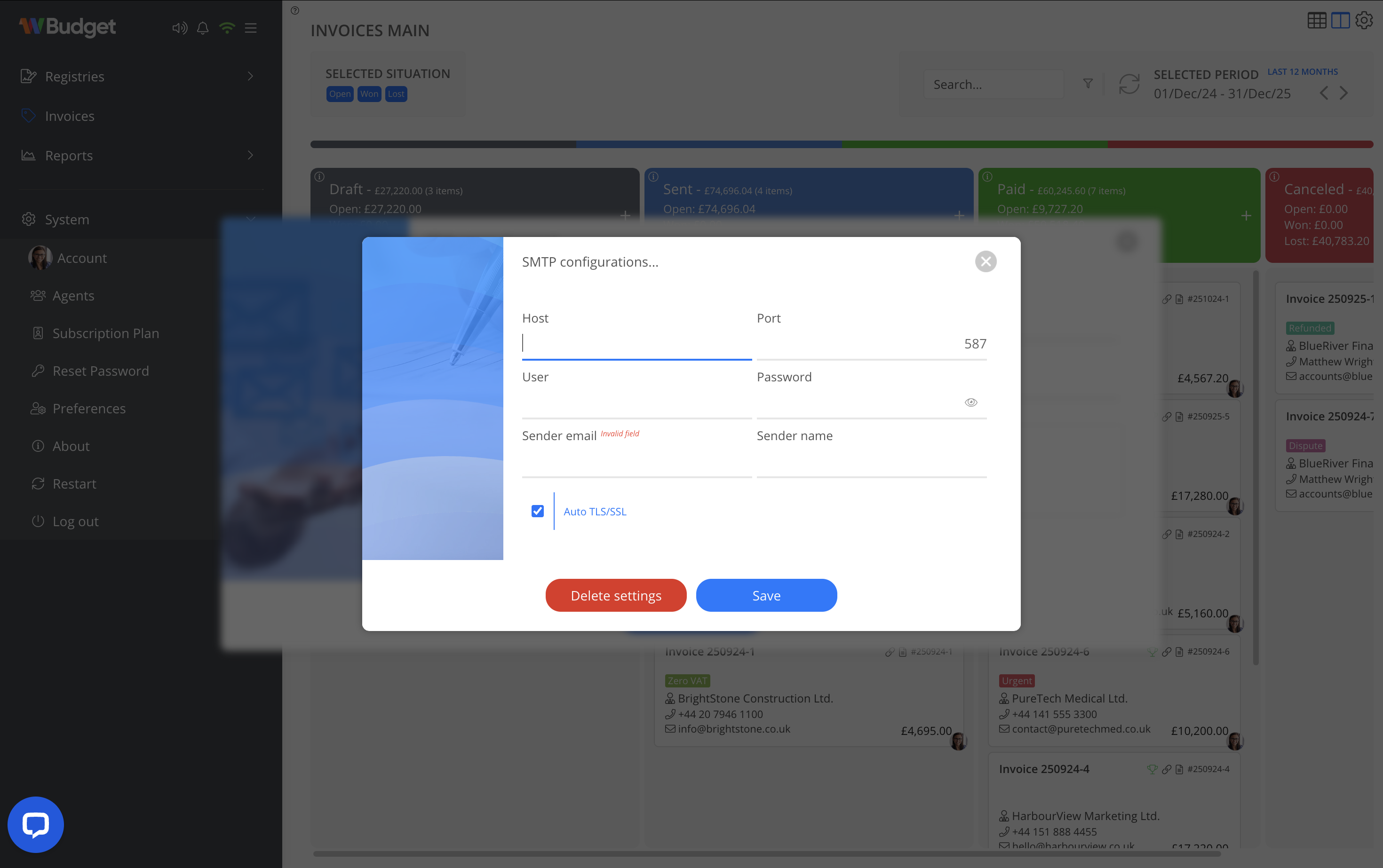 Send invoice from context menu